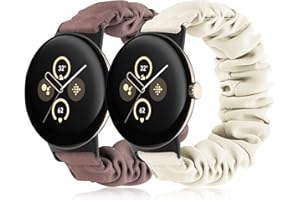 Wizvv Scrunchie Watch Straps for Google Pixel Watch 3 41mm/Watch 2/Watch 1, 2 Pack Elastic Fabric Replacement Bands for Women and Girls