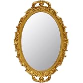 Tstarer Miroir décoratif vintage avec cadre doré, petit miroir ovale à suspendre – 24,4 cm de large x 36,3 cm de long (doré)