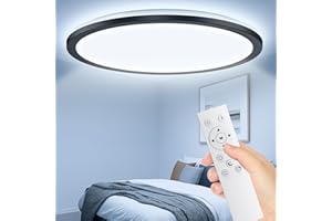 Taipow 24W 2642LM Dimmable LED Ceiling Light with Remote Control, Ultra Thin 3000K-6500K Flush Mount Ceiling Lamp for Bedroom Kitchen Hallway Balcony Porch, Ø30cm - Black