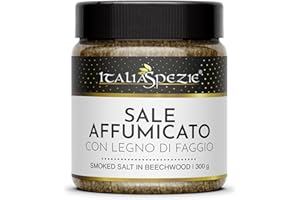 Sale Affumicato in legno di Faggio Italiano - 300g - Linea Sali Gourmet, Sali dal Mondo - Sale marino in vasetto pet con tappo spargitore - Linea Premium - Italia Spezie