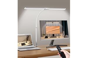 LIBORA Desk Lamp LED Dimmable, Desk Lamp Clampable with Remote Controls, 5 Colours and 5 Brightness Levels Monitor Lamp, Office Table Lamp, Daylight Lamp Desk, Memory Function, White