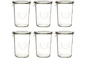 WANAO WECK - 6 bocaux de conservation de 850 ml (3/4 litre de 2) et pinces en caoutchouc