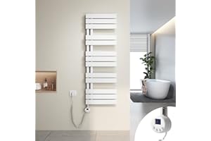 Heilmetz Scaldasalviette Elettrico Bagno 1176x400mm 600W, Termoarredo Elettrico Bagno con Barra riscaldante termostato，con Funzione di temporizzazione（Bianco）