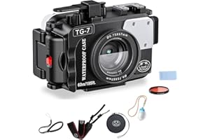 STARBEA Seafrogs - Carcasa subacuática para cámara Olympus TG-7 de 60 m, Funda Impermeable con Rosca de 52 mm y 67 mm, Puertos de Fibra óptica duales, detección de Fugas (TG-7+ Negro)