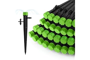 ROLCOASSUNS 100 Pcs Drip Irrigation Emitters, 1/4" Inch Universal 360 Degree Adjustable Irrigation Drip Emitters with Connector, Full Circle Flow Sprinkler Head Fit 1/4 (4-7mm) Tube Water Flow Irrigation System