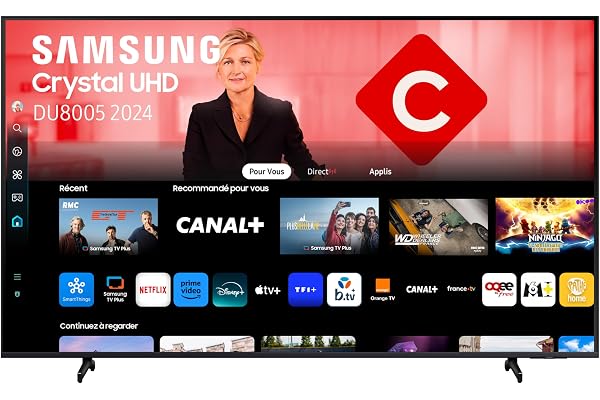 Samsung TV Crystal UHD 4K 2024 55DU8005 Smart TV de 55" avec des Couleurs Incroyables, Le Meilleur Smart TV, Pied à Hauteur Réglable et Tous Les Haut-parleurs Simultanément avec Q-Symphony