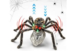 Halloween spindel, hoppande dekoration utomhus med skrikande och LED-ögon | Läskiga spindlar förfalskade spindelnät halloween, halloween dekoration spindel, för utomhus inomhus, fest trädgård