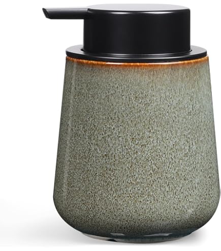 Douceur D'Intérieur Distributeur Savon Amber - Céramique Imprimée Et Bambou, Diamètre 7.50 X 17 Cm