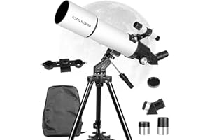 JOYDATE High Power HD Teleskop，80mm Öffnung 600mm，Astronomisches Brechungsteleskop für Erwachsene und Anfänger-FMC Objektiv-AZ Mount mit Stativ-Adapter und Tragetasche.