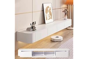Coubird white floating tv stand cabinet，floating tv unit，Wall mounted tv unit with doors in tv wall unit，Entertainment storage TV console for living room and office (white, 260cm/102.3in)