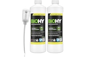 BiOHY Shampoing pour Tapis (2 x 1l Bouteille) + Distributeur | Concentré de nettoyant pour tapis | idéal pour enlever les taches tenaces | bien toléré par les animaux (Teppichshampoo)