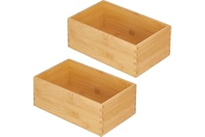 mDesign Caja de almacenaje – Organizador de cocina de madera de bambú – Cajas de bambú rectangulares para armarios de cocina, cajones o despensa – Juego de 2 – color natural