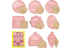 NTGFU Emporte-pièces Eid Mubarak, 8 Pcs Ramadan Emporte Pièce, 3D Ramadan Moule Biscuit Plastique Enfant, Muslimischen Cookie Cutter Tampon Biscuit Decoupoir Patisserie pour Fondant Biscuit Cookie Gâteau