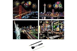 ShipeeKin 4 imágenes para rascar, 290 x 210 mm, papel para rascar con juego de herramientas (U.S.A)