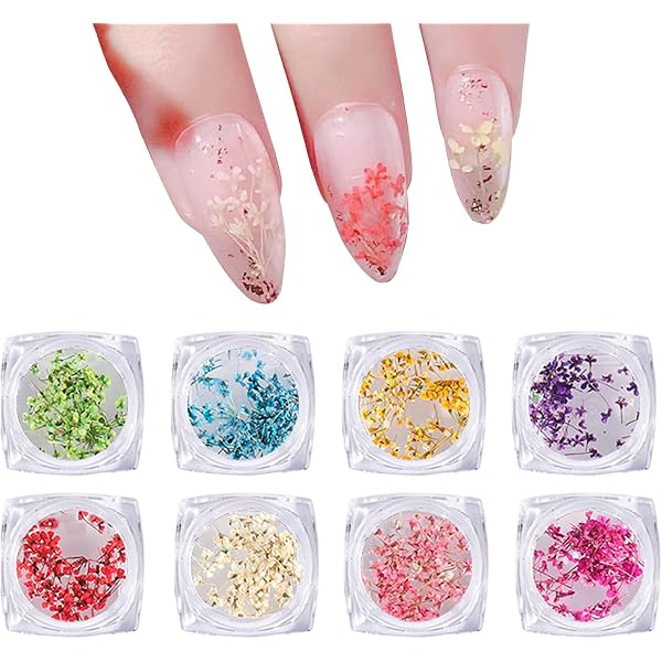 KGDUYC 3D Nagelkunst Aufkleber Mit Getrockneten Blumen – In Box, Mit Pinzette, Für Maniküre & DIY