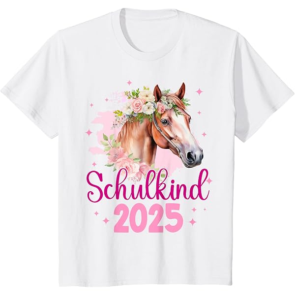 Personalisiertes T-Shirt Zur Einschulung – Motiv „Schulkind Pferd Pferdemädchen“, Taillierter Schnitt, Baumwolle