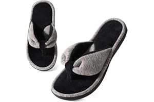 Wishcotton Ladies Memory Foam Flip Flop Slippers, Womens Adjustable Terry Cozy Spa Thong