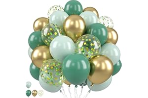 PAREADY Sage Green Gold Balloons, Light Green Gold Balloons Mint Green Balloons Green Gold Balloon Confetti Balloons for Jungle Safari Baby Shower Decorations Boys Birthday Graduation Wedding Party Supplies