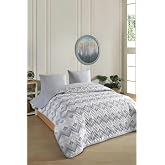 Formeya &Ccedil;ift Kişilik Desenli Kapitone &Ccedil;ift Taraflı Renkli Pike Yatak &Ouml;rt&uuml;s&uuml; Takımı 200x230 cm (&Ccedil;arşafsız) (Gri)