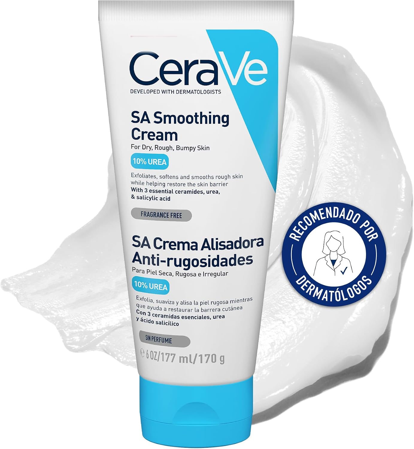 CeraVe SA Anti-Rough Smoothing Cream For Dry, Rough and Imperfected Skin, For Face and Body, Exfoliates and Hydrates, With Ce