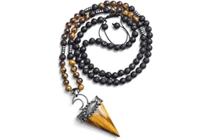 Jovivi 6mm Natural Amethyst Rose Quartz Crystal Pendulum Necklace Lava Rock Labradorite Healing Chakra Triangle Pendulum Crystal w/Moon 25inches Adjustable