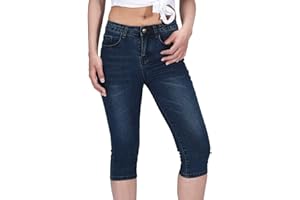 PHOENISING Womens Sexy Girl Cropped Jeans Cut Off Leg Design Stretchy Denim Trousers