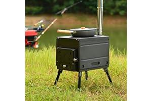 HaTur Réchauds de Tente Portable Repliement poêle à bois cuisinière de camping Réchauds de Tente Avec tuyau de cheminée et Ventilateur Manuel, 58 x 46 x 106 cm
