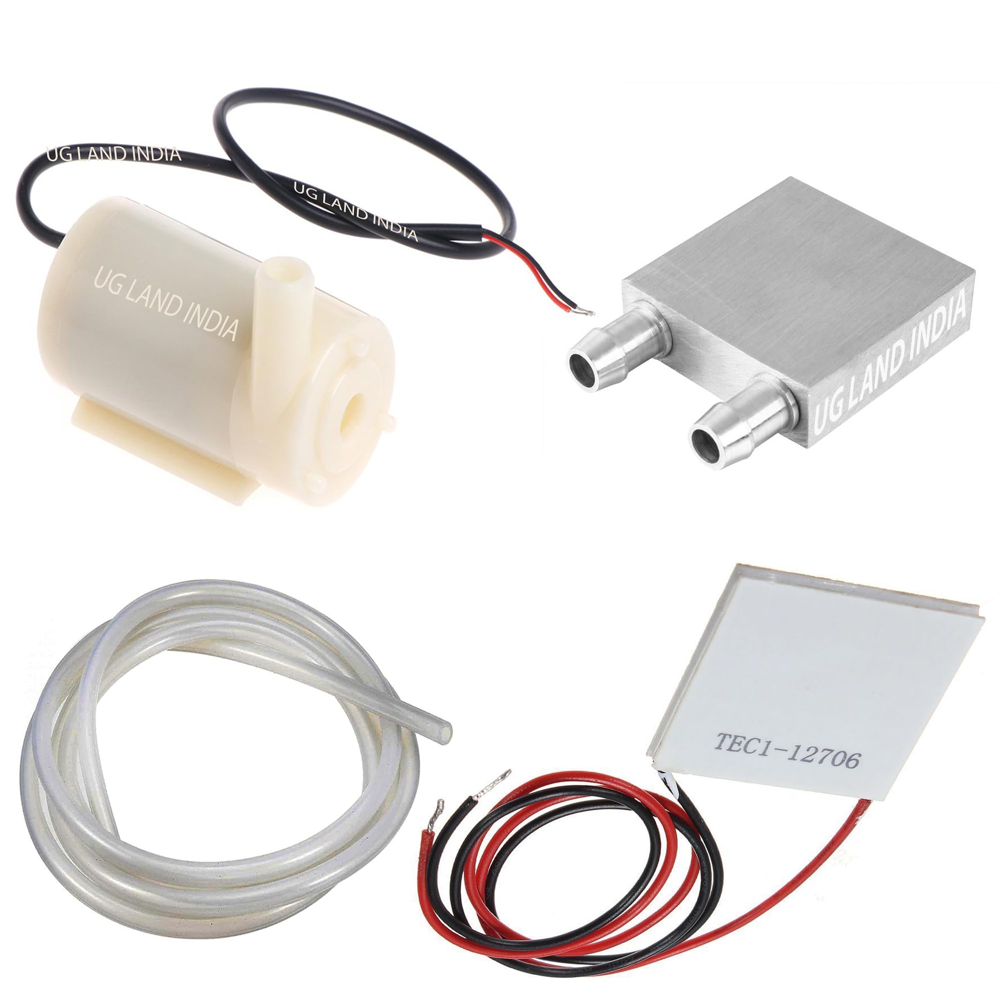 BITSKY INDIA Mini DC 3-9V Side Submersible water pump Transparent Water Pipe,Aluminum Water Cooling Block, Liquid Plate Heat Sink (40x40x12mm), TEC1-12706 Peltier Element Module Element Cooling Plate