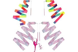 DALAETUS 4 Pièces Rubans de Danse, 2 m Ruban Gymnastique Enfant Arc-en-Ciel et Rose, Ruban de Gymnastique Rythmique avec Baguette pour Enfants Filles Danse Artistique, Gymnastique, Entraînement, Cadeaux