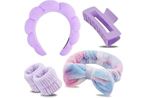 IHLOOTD Fascia Capelli Donna Trucco, 2 Pezzi Fascia per Capelli con Polsini Skincare, Fermagli Capelli, Cerchietto Skincare da Donna, Cerchietto Capelli per la cura Della Pelle, il Lavaggio e la Doccia