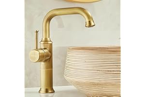 KOPYFANTAP Alto Grifo Lavabo Latón Antiguo,Vintage Rústico Estilo Mezclador Monomando Lavabo,Retro Grifo de Lavabo Baño Alto 360° Giratorio Agua Fría y Caliente
