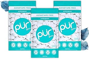 PUR Gum | Chewing-Gum Sans Sucre | Au Xylitol | Végétalien, Sans Aspartame et Sans Gluten | Gum Naturel Au Goût De Wintergreen, 55 Pièces (Lot De 3)