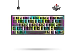 MAGIC-REFINER QWERTY 60% Tastiera da Gioco Meccanica Portatile, 14 Retroilluminazione a Chroma RGB, Cablato di Tipo C, 62 Tasti Anti-ghosting Completi, Design Ergonomico (Nero/Rosso Interruttore)
