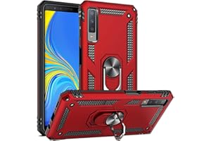 Fetrim Funda para Galaxy A7 2018, Carcasa Shock Absorción de TPU y PC con Anillo de rotación Soporte para Samsung Galaxy A7 2018 Rojo