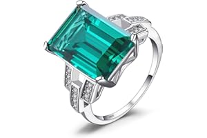 JewelryPalace 5.9ct Anelli Grandi Donna Argento 925 Simulato Smeraldo, Solitario Anello Dorato con Pietra Verde Rettangolo, Classico Fedine Donna Tre Ori, Promessa Anello da Cocktail Gioielli Donna