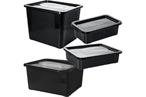 EDANTI 4x Pojemnik Pudło Plastikowe Pojemniki Z Pokrywą MultiBox Czarny 4,5L, 10L, 20L, 30L