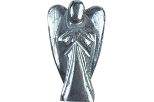 Crocon Hematite Gemstone Pocket Angel Healing Crystal Feng Shui Figurine Hand Carved Peace Reiki Guardian Good Luck Statue Worry Stone Spiritual Ornaments Prayer Gift 2-2.5 Inch