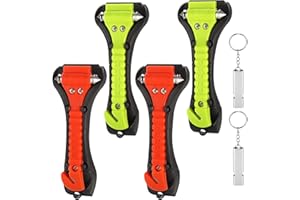 Fentar 4 pcs Martillo Rompe Cristales Coche y Cortador de Cinturón de Seguridad, 2en 1 Kit Emergencia Coche con 2 Silbato Silbato, Martillo de Emergencia, para Romper la Ventana, Cortar el Cinturón