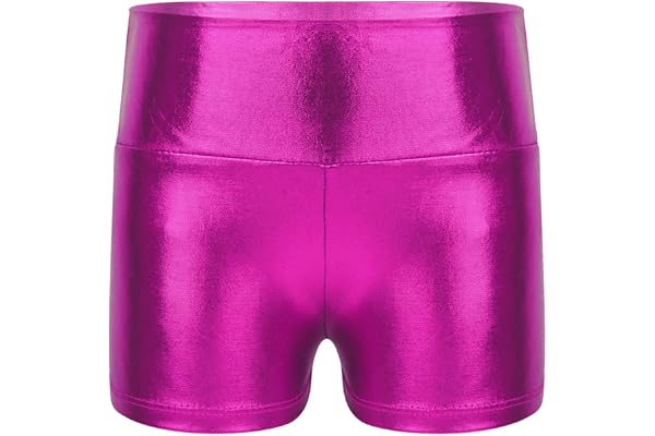 YOOJIA Gymnastikshorts barn flickor metalliska glänsande dansshorts hög midja sportshorts trikåshorts 3-16 år