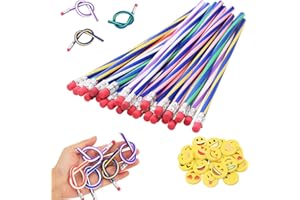 REAQUE Crayon Flexible et Gomme Emoji Set, 48 Pièces Crayon Pliable Coloré et Gommes Mignonnes Cadeaux, Crayons de Couleur Souple, Crayons Flexibles de Papeterie Créatifs pour Cadeaux Fête