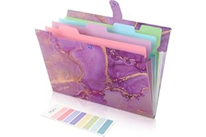 SKYDUE Cartella portadocumenti espandibile, formato A4, in plastica colorata, robusta e protettiva per organizzare documenti, ricevute, fatture, banconote, documenti (viola marmo)