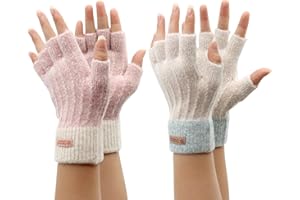 VEGCOO Mitaine Femme, Mitaines Femme Hiver Chaude sans Doigts, Gants Chauds en Tricot pour Femme