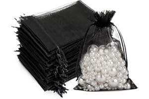 G2PLUS 100 Stück Schwarz Organzasäckchen, 10x15 CM Geschenk Organzabeutel, Hochzeit Organza-Beutelchen mit Kordelzug Sie als Hochzeit Bonbonsbeutel, Schmuckbeutel, Geschenkbeutel