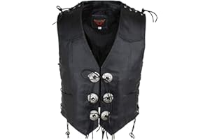 EURO STARS Kanchoo Lederweste mit Duppel Seiten Schnur, Biker Leder Kutte, Men's Biker Club Leather Vest, Größen XS bis 5XL (2XL, Schwarz)