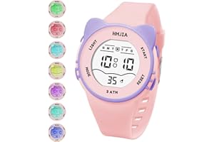 HMJIA zegarek dziecięcy i naszyjnik dla dziewczynek z motywem kota 3ATM wodoodporny z alarmem stoper lekki silikonowy pasek zegarek dziecięcy urodziny dla dziewczynek w wieku 3-12 lat