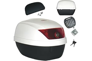 A-PRO Moto Scooter Top Case 28 Lt Universel evec Dossier Bagage Valise Blanc