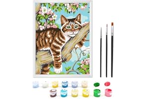 ‎ZIMROBIN Zimrobin Malen Nach Zahlen ab 7 8 9 Jahre Mädchen und Junge, Malen Nach Zahlen für Kinder mit Rahmen 3 Pinsel und Acrylfarben, 18 X 24cm（Katze im Baum）