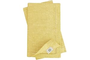 LINEN & COTTON Juego de 4 Servilletas de Tela con Vainica Scandi Diseño Escandinavo - 44 x 44cm (100% Lino) (Amarillo)