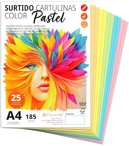 Papier Cartonné A4 180g - 10 Feuilles Couleurs Pastel - Pour Arts Créatifs, Impression - Qualité Supérieure