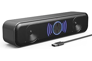 ASUSPORACE USB Computer Speaker with Stepless Knob, Dual 5W Stereo, Bass Boost Holes, RGB Light Shifting. Plug-n-Play Gaming PC Speaker for Desktop with Full Compatibility, Portable Computer Soundbar for Laptop